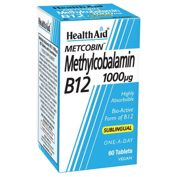 Healthaid Metcobin Methylcobalamin B12 1000iu Sublingual 60 Tablets Vegan