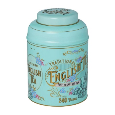 New English Teas Vintage Victorian Tea Caddy - Mint Green  240 English Breakfast Teabags