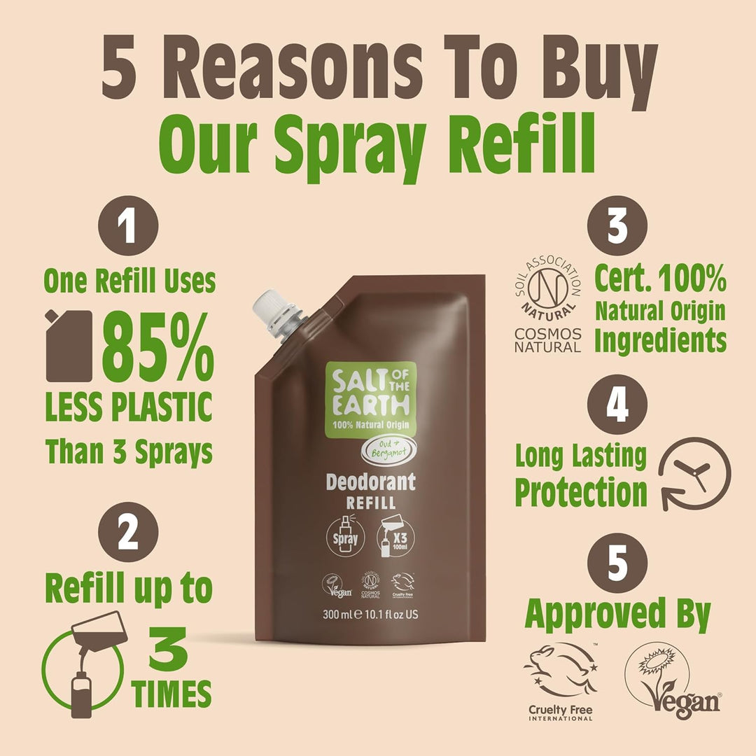 Salt of the Earth Deo Spray Refill Oud &amp; Bergamot 300ml