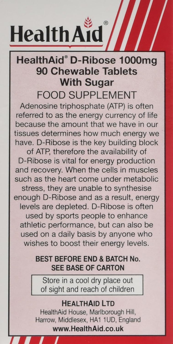 Health Aid D-Ribose | 1000mg Tablets