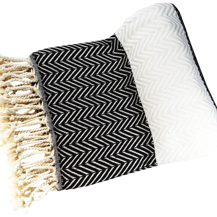 mOrganics Beauty Turkish Hammam Peshtemal, Beach Towel Black/White 100x180cm