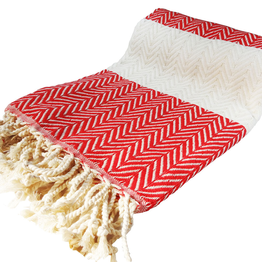 mOrganics Beauty Turkish Hammam Peshtemal, Beach Towel Red &amp; Cream 100x180cm