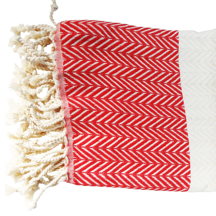 mOrganics Beauty Turkish Hammam Peshtemal, Beach Towel Red &amp; Cream 100x180cm