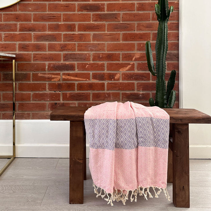 mOrganics Beauty Su Turkish Hammam Peshtemal, Beach Towel Pink &amp; Lilac 100x170cm