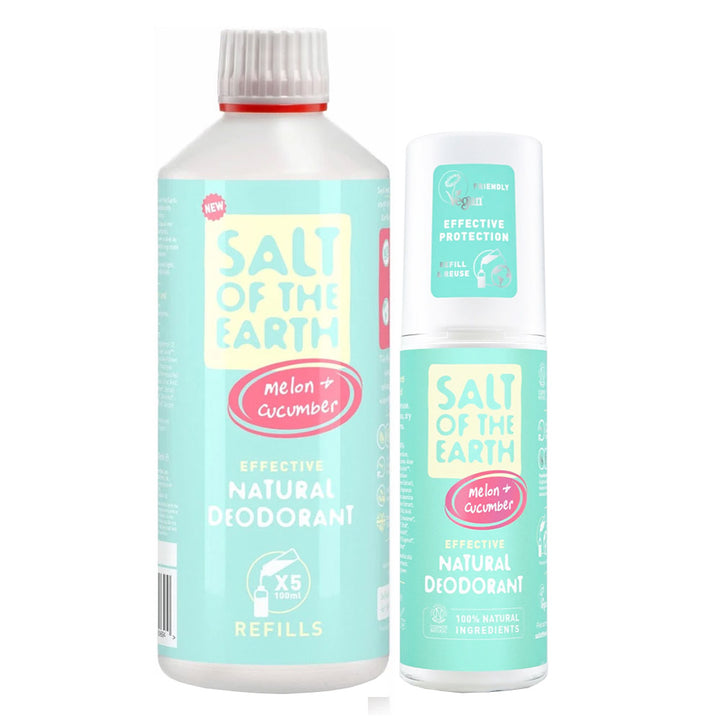 Salt of The Earth Melon &amp; Cucumber Deodorant Refill Bottle 500ml + Spray Deodorant 100ml