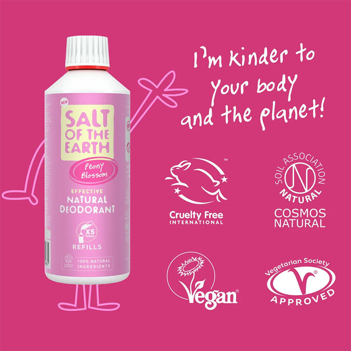 Salt of The Earth Peony Blossom Deodorant Refill 500ml + Free Spray Deodorant 100ml