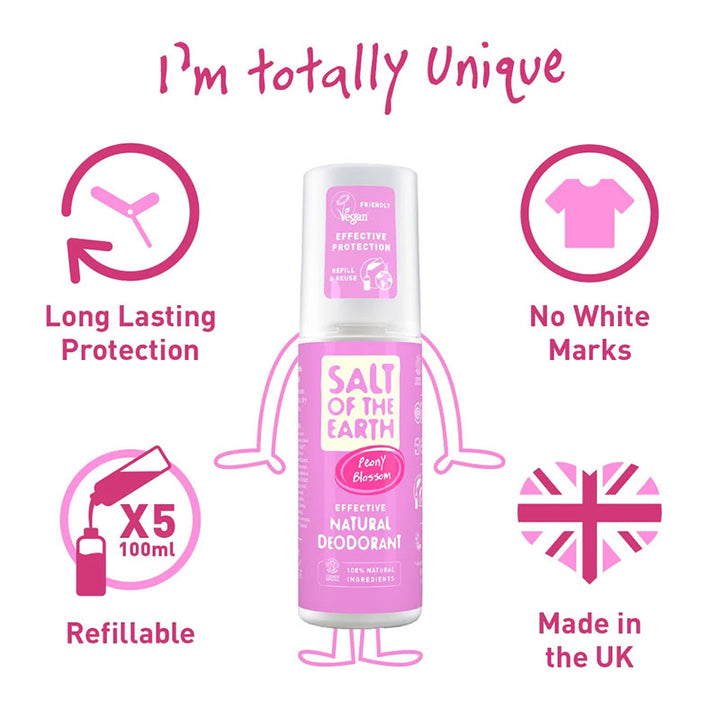 Salt of The Earth Peony Blossom Deodorant Refill 500ml + Free Spray Deodorant 100ml