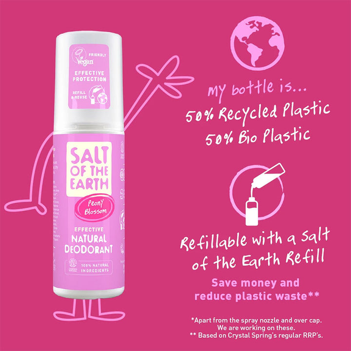 Salt of The Earth Peony Blossom Deodorant Refill 500ml + Free Spray Deodorant 100ml