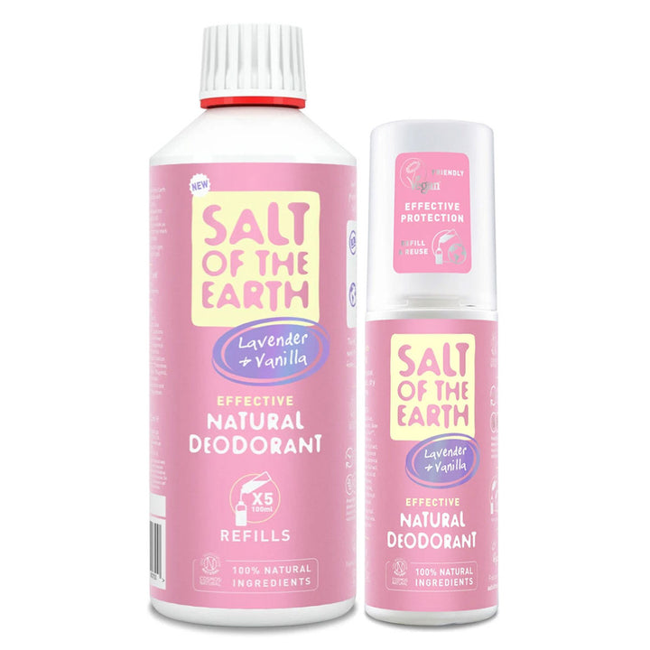 Salt of The Earth Lavender &amp; Vanilla Deodorant Refill 500ml and Spray Deodorant 100ml
