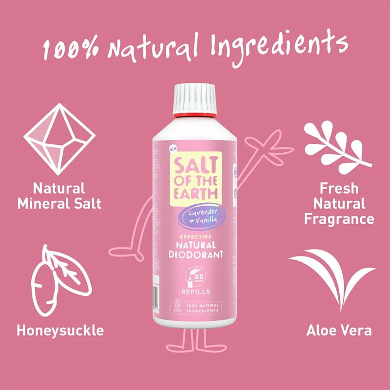 Salt of The Earth Lavender &amp; Vanilla Deodorant Refill 500ml and Spray Deodorant 100ml