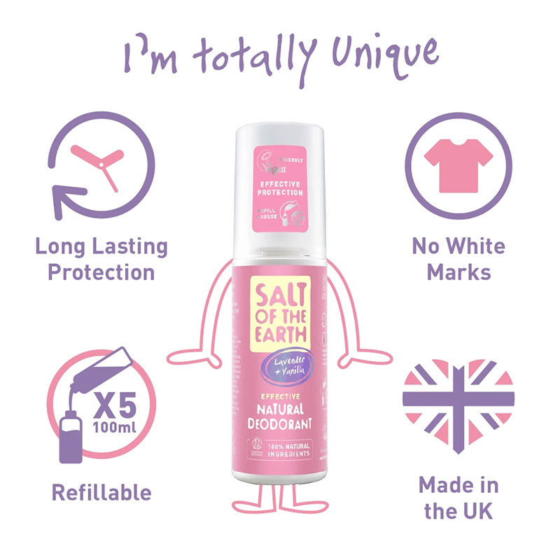 Salt of The Earth Lavender &amp; Vanilla Deodorant Refill 500ml and Spray Deodorant 100ml