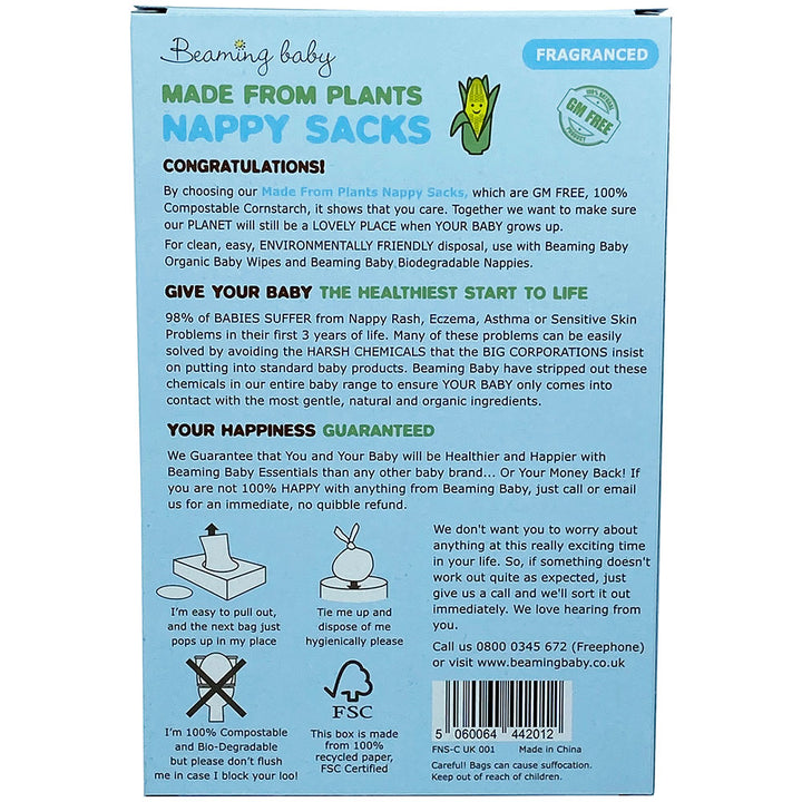 Beaming Baby Bio Degradable Cornstarch  Fragranced 30 Nappy Sacks