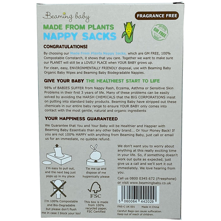 Beaming Baby Bio-Degradable Cornstarch Fragrance Free  30 Nappy Sacks