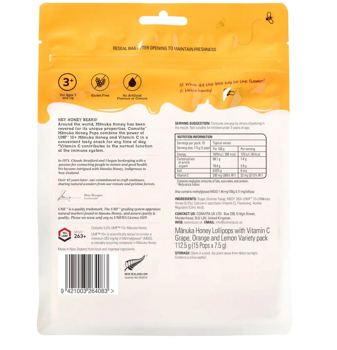Comvita Kids Soothing Manuka Honey Pops  3 Flavour Variety Pack 15 Pops
