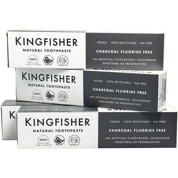 Kingfisher Charcoal Toothpaste Fluoride Free 100ml (Pack of 4)