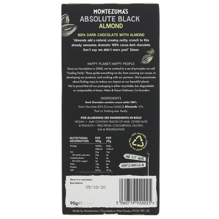 Montezumas Absolute Black- Almonds C/Nibs | 90g