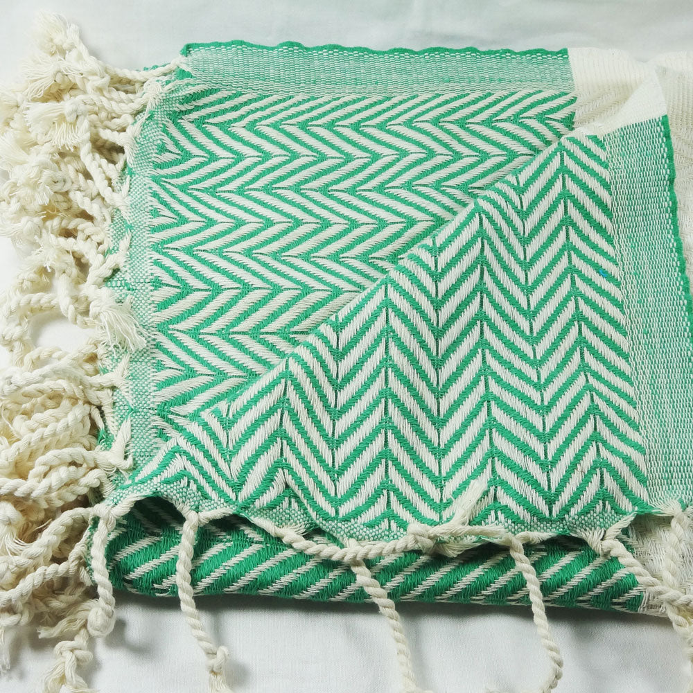 mOrganics Beauty Turkish Hammam Peshtemal, Beach Towel Green/White 100x180
