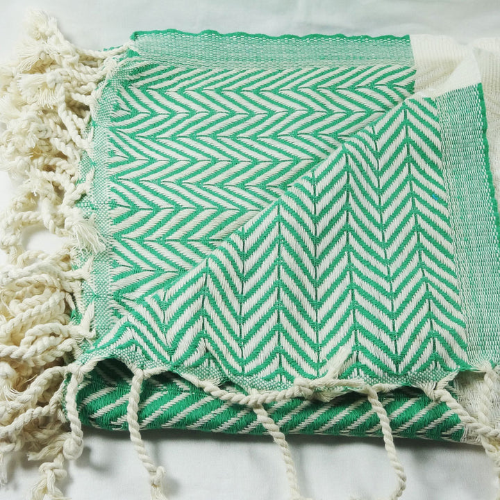 mOrganics Beauty Turkish Hammam Peshtemal, Beach Towel Green/White 100x180