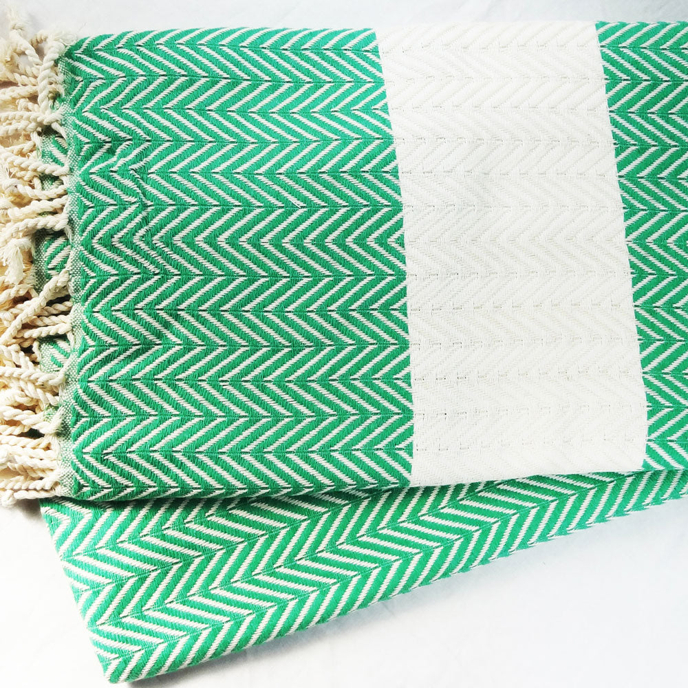 mOrganics Beauty Turkish Hammam Peshtemal, Beach Towel Green/White 100x180
