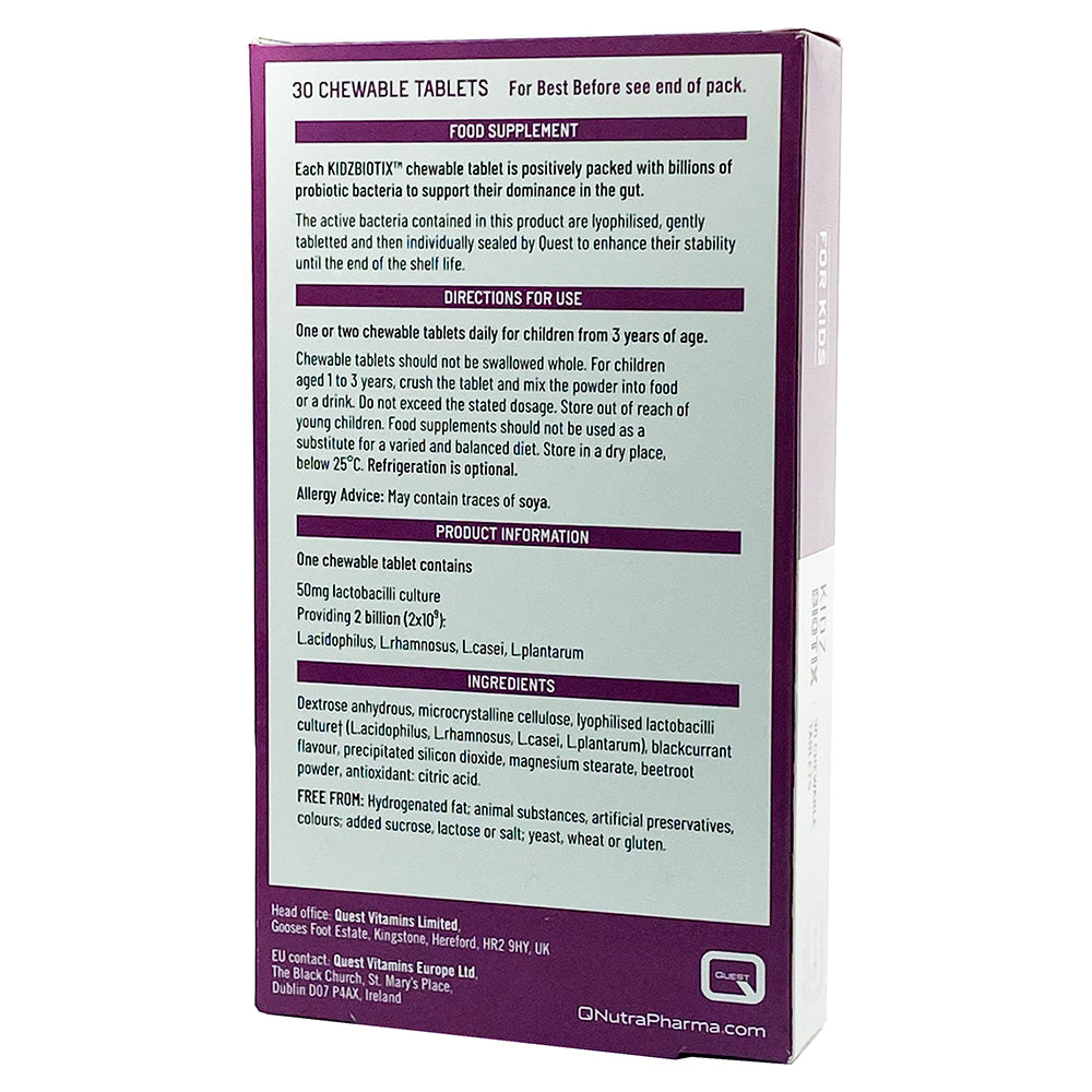Quest Kidz Biotix For Kids 30 Chewable Tablets Blackcurrant Flavour