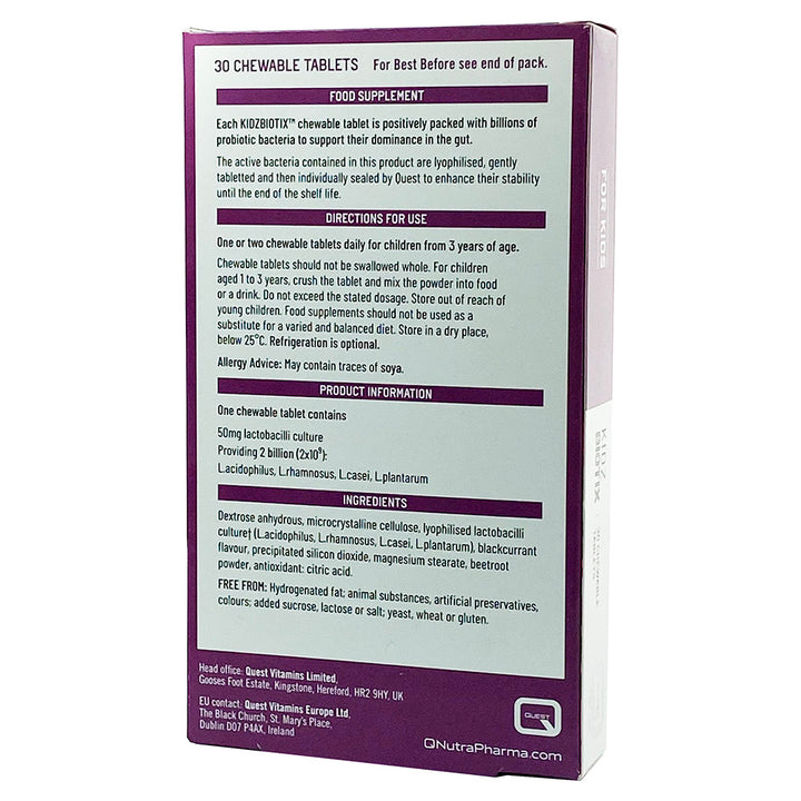 Quest Kidz Biotix For Kids 30 Chewable Tablets Blackcurrant Flavour