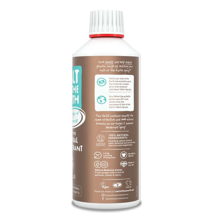 Salt of The Earth Ginger &amp; Jasmine Natural Deodorant Refill Bottle 500ml