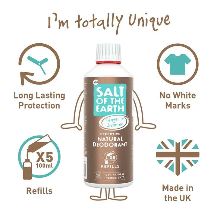 Salt of The Earth Ginger &amp; Jasmine Natural Deodorant Refill Bottle 500ml