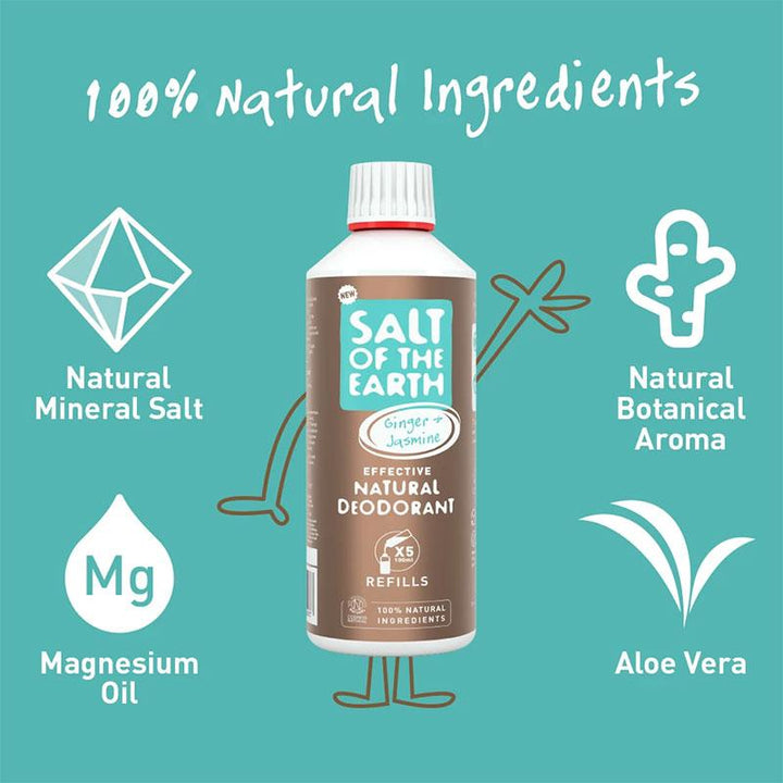 Salt of The Earth Ginger &amp; Jasmine Natural Deodorant Refill Bottle 500ml
