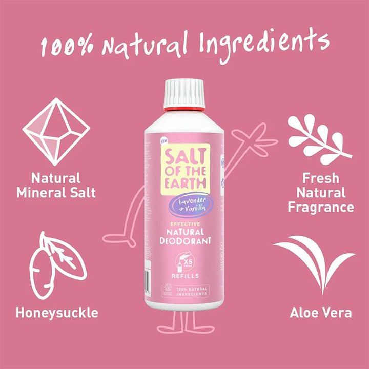 Salt of The Earth Pure Aura Lavender &amp; Vanilla Scented Deodorant Refill 500ml