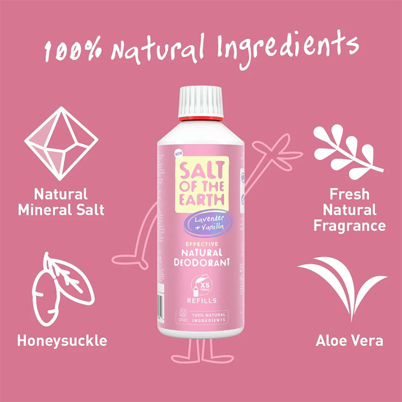 Salt of The Earth Pure Aura Lavender &amp; Vanilla Scented Deodorant Refill 500ml