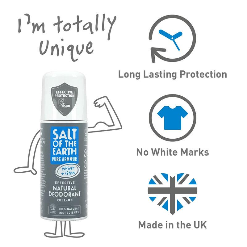 Salt of The Earth Pure Armour Vetiver &amp; Citrus Roll-on Deodorant 75ml