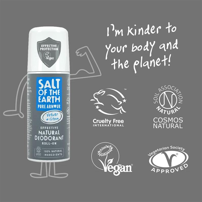 Salt of The Earth Pure Armour Vetiver &amp; Citrus Roll-on Deodorant 75ml