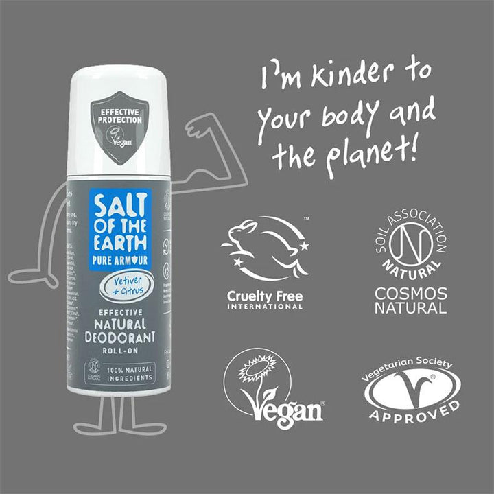 Salt of The Earth Pure Armour Vetiver &amp; Citrus Roll-on Deodorant 75ml