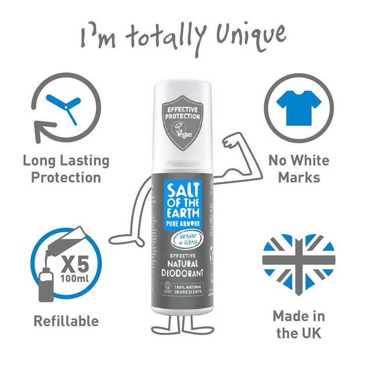Salt of The Earth Pure Armour Vetiver &amp; Citrus Spray Deodorant 100ml