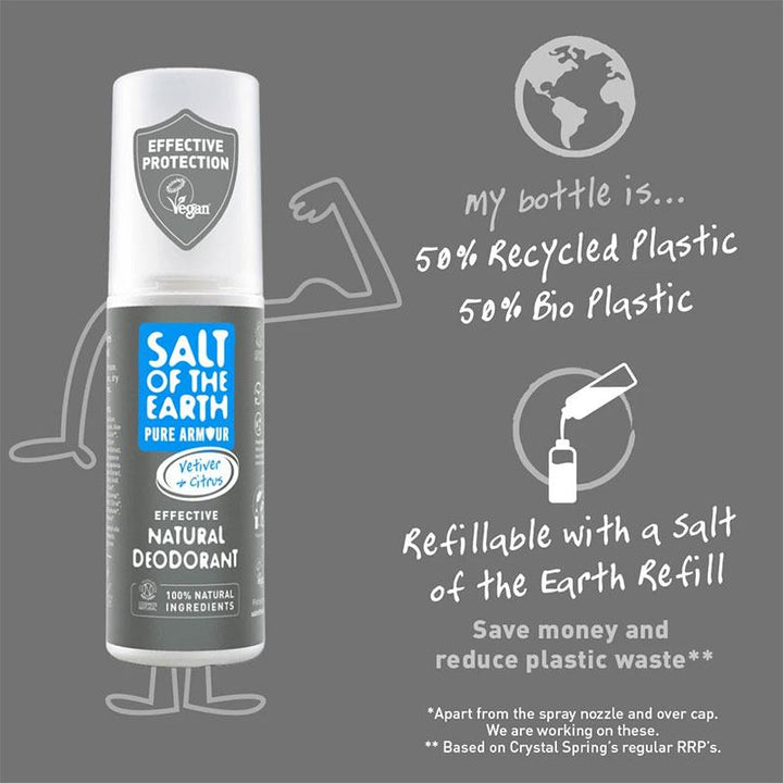 Salt of The Earth Pure Armour Vetiver &amp; Citrus Spray Deodorant 100ml
