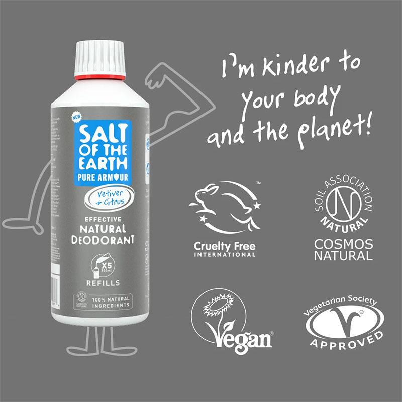 Salt of The Earth Pure Armour Vetiver &amp; Citrus Deodorant Refill Bottle 500ml