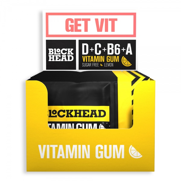 BlockHead Vitamin Gum 10 Pieces - Lemon Flavour - 12 Pack