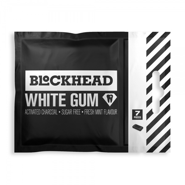 BlockHead White Gum with Activated Charcoal 7pcs - Fresh Mint Flavour - 16.2g