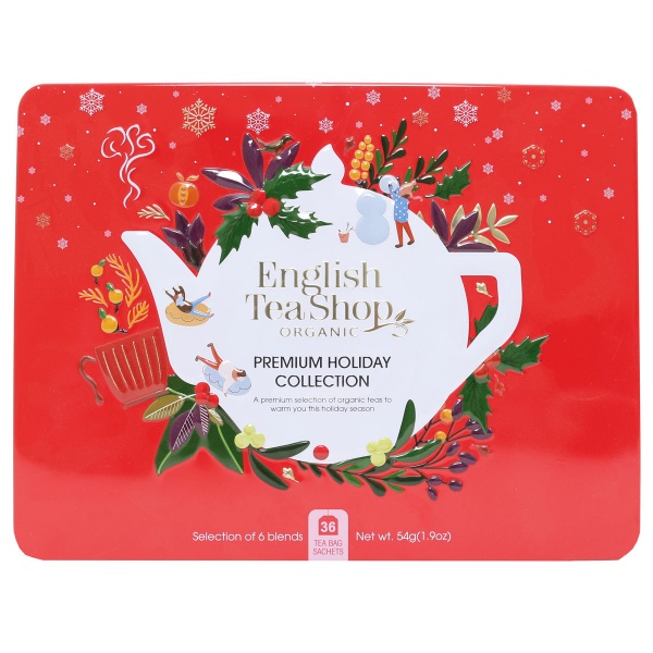 English Tea Shop Premium Holiday Collection Red Tin 36 Loose Pyramid Teabags