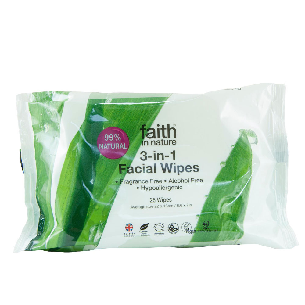 Faith in Nature 3-in-1 Facial Wipes Pack of 25
