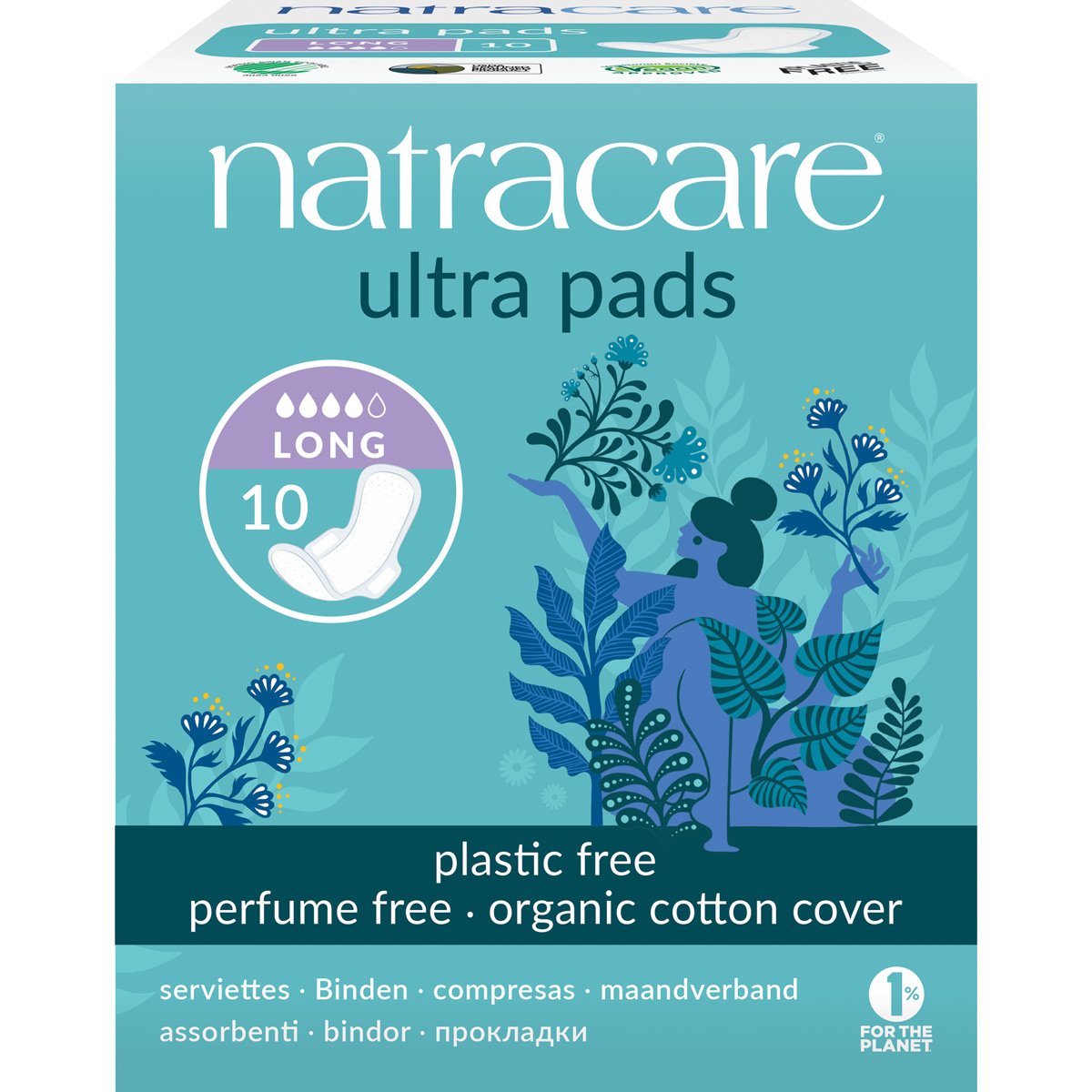 Natracare Organic Cotton Ultra Pads - Long with Wings - Pack of 10