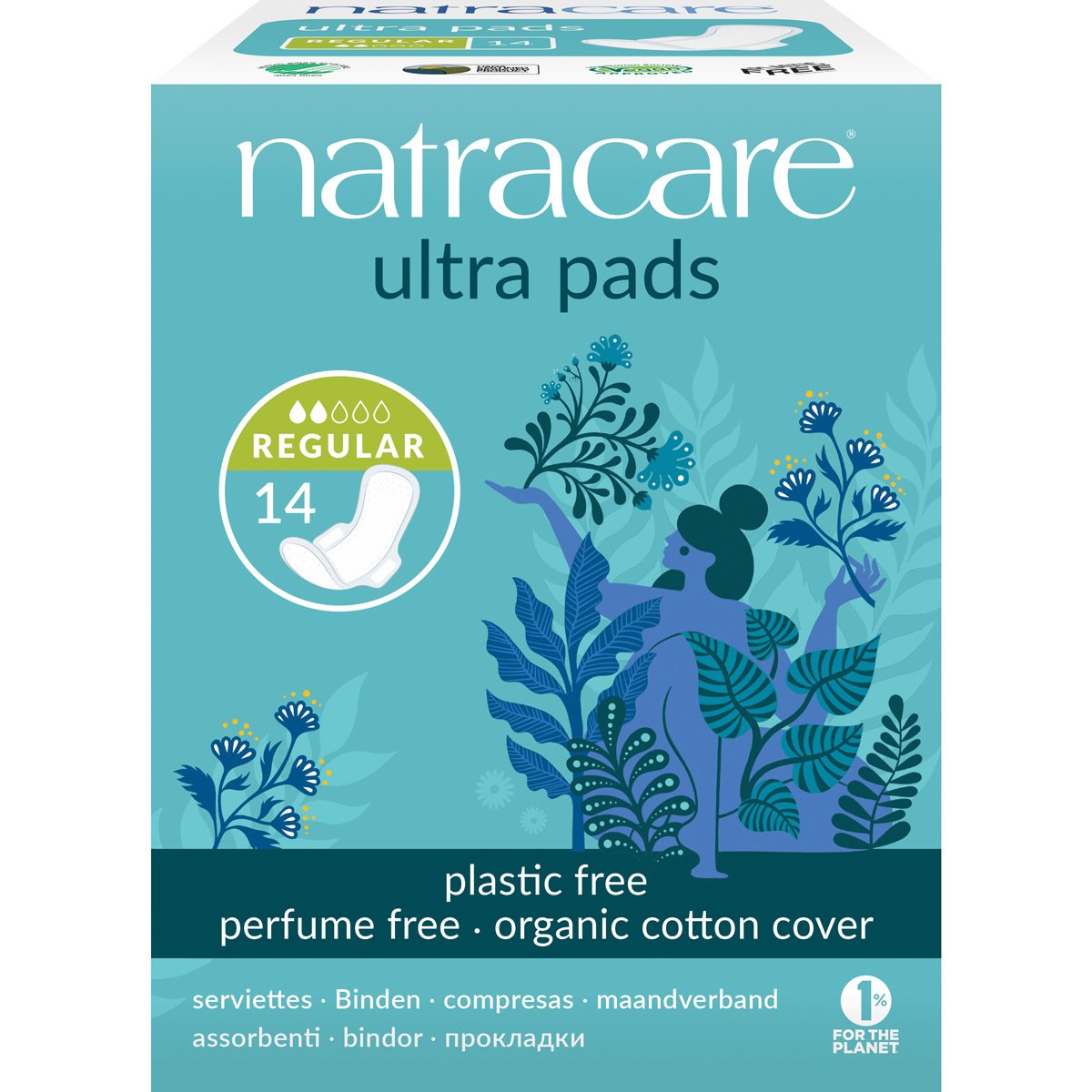 Natracare Organic Cotton Ultra Pads - Regular with Wings - Pack of 14