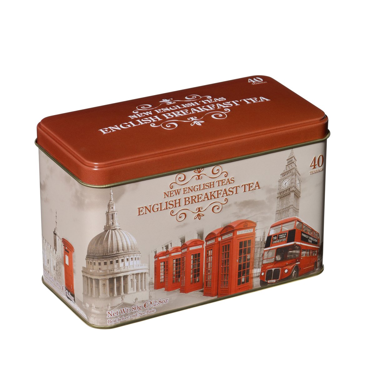 New English Teas Vintage London Tea Tin with 40 English Breakfast Teabags Beauty