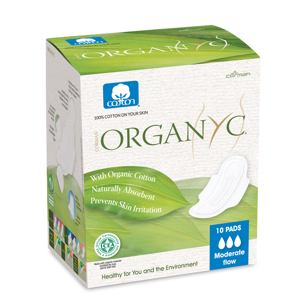 Organyc Organic Cotton Sanitary Pads with Wings Moderate Flow - Box of 10