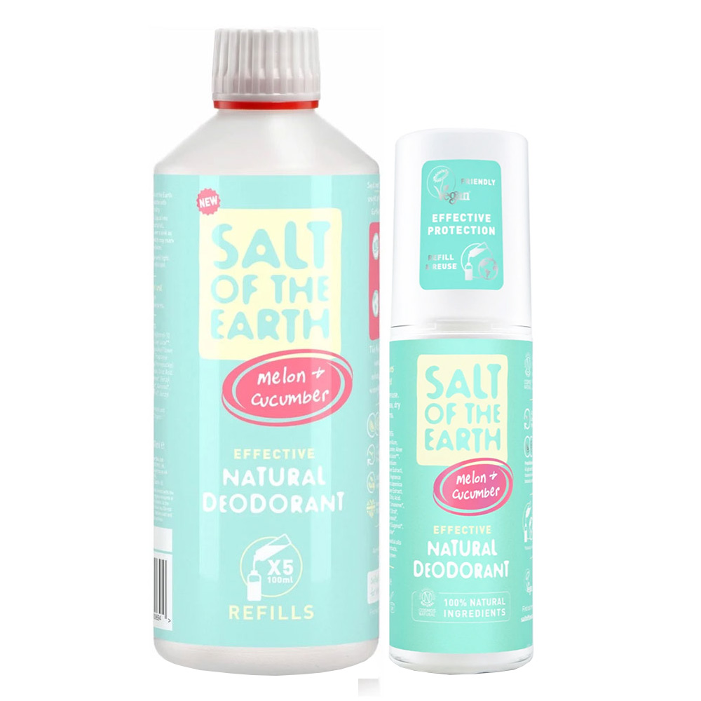 Salt of The Earth Melon & Cucumber Deodorant Refill Bottle 500ml + Spray Deodorant 100ml