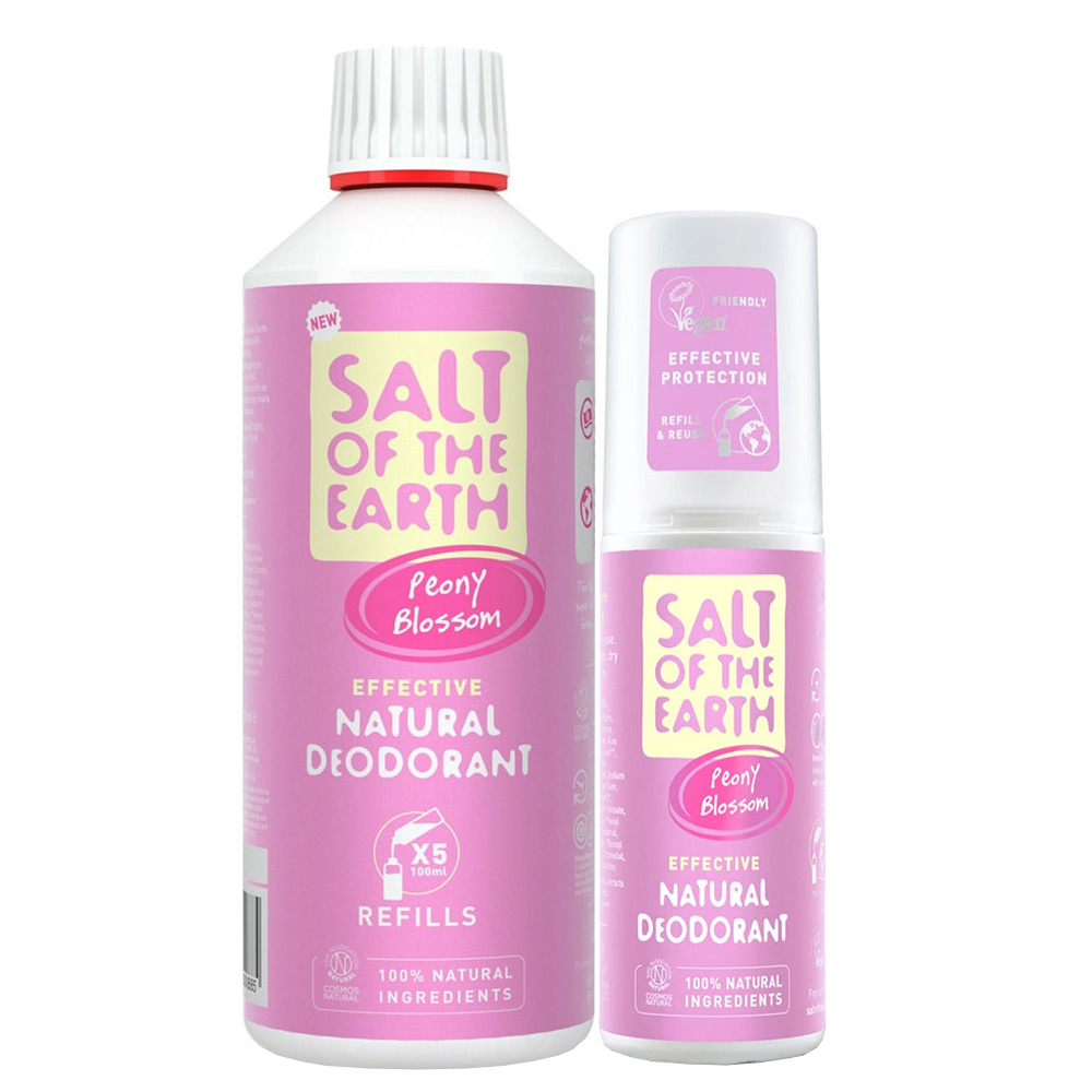 Salt of The Earth Peony Blossom Deodorant Refill 500ml + Free Spray Deodorant 100ml