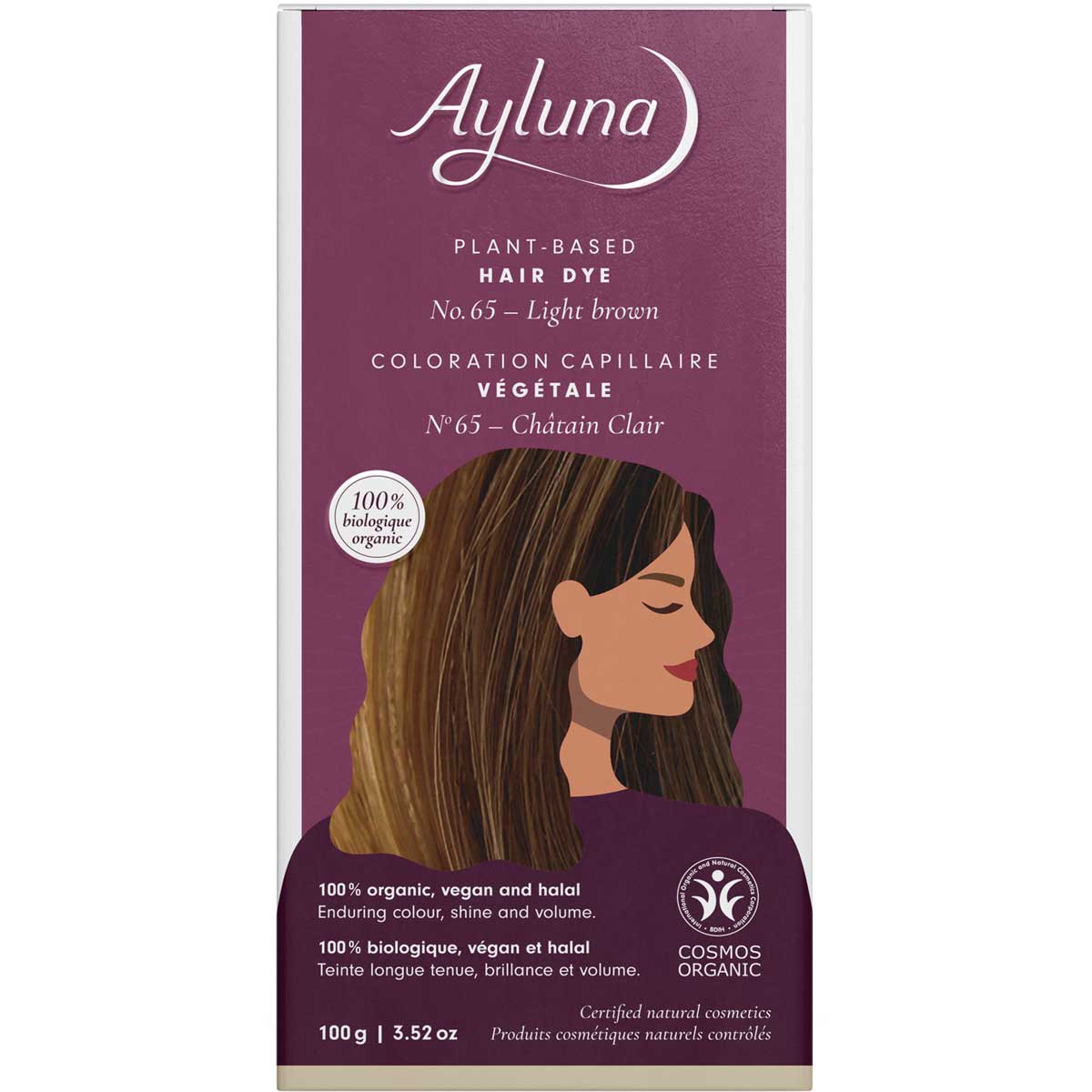 Ayluna Light Brown No.65 Plant-Based Hair Dye 100g