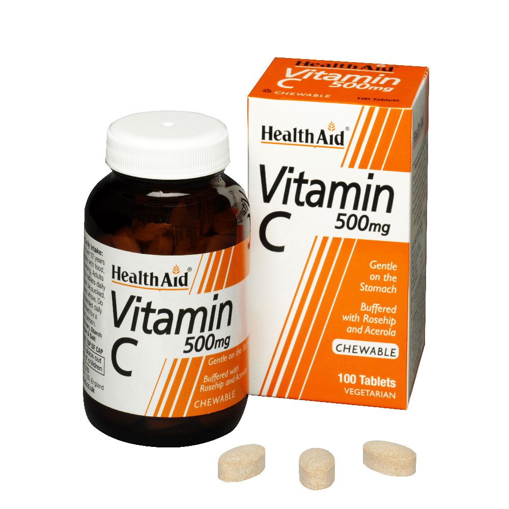 HealthAid Vitamin C 500mg 100 Vegetarian Tablets Chewable