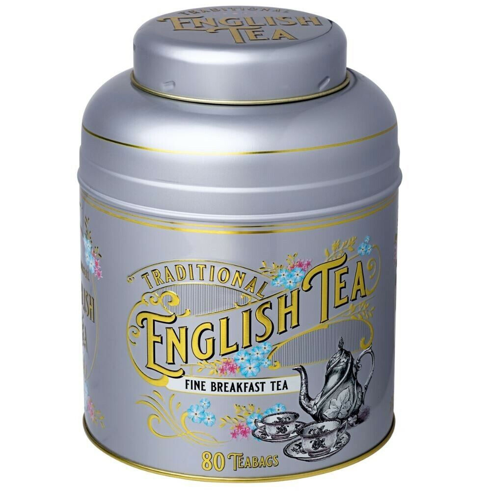 New English Teas Silver Vintage Victorian Tea Caddy With 80 English