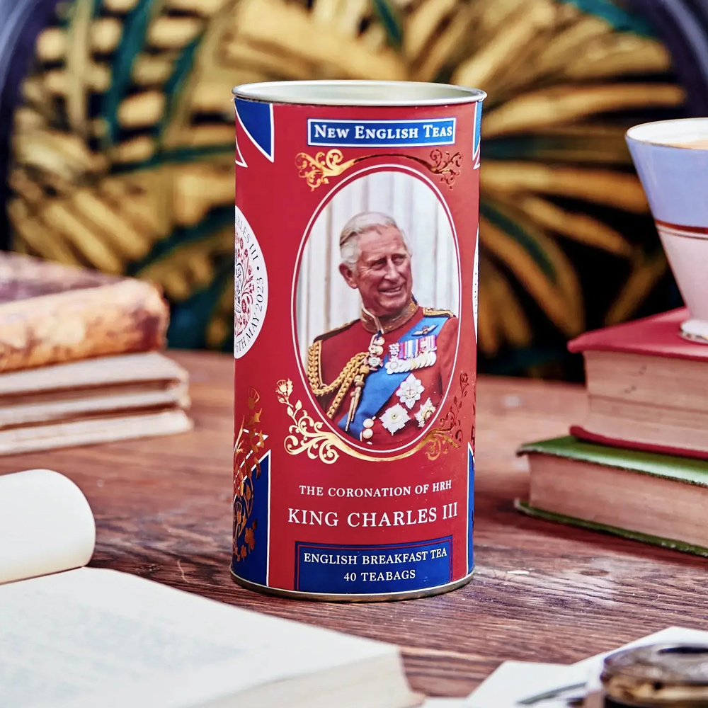 New English Teas King Charles III Coronation Tea Drum 40 English Breakfast Teas